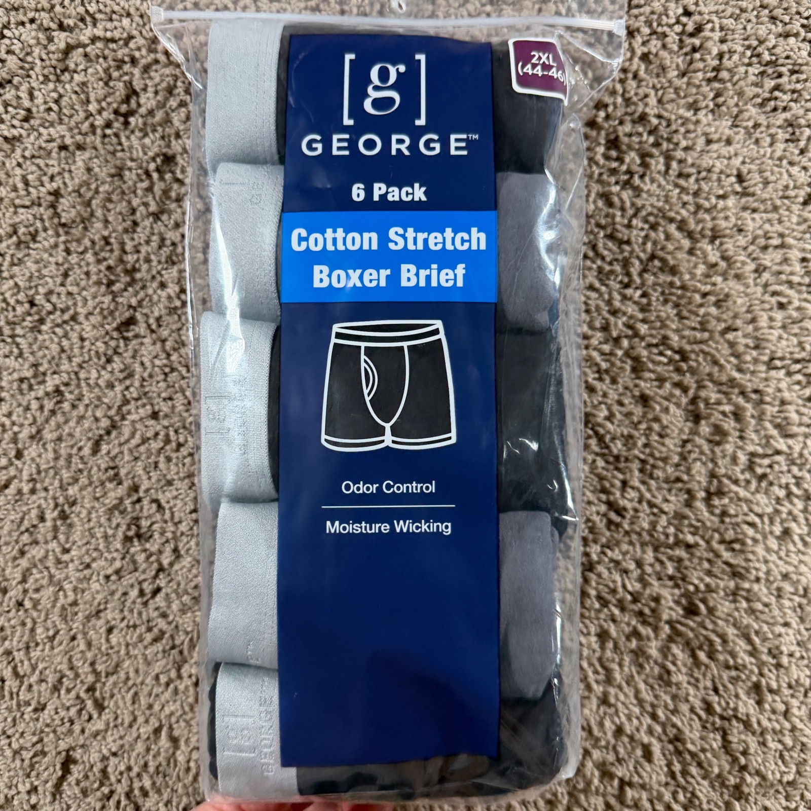 George Mens 6 Pack Cotton Stretch Boxer Briefs 2xl 44-46 Black Grey Underwear